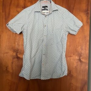 Ted Baker Blue and White Patterned Button Down Shirt, 100% cotton